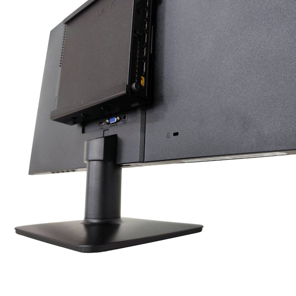 Vista ravvicinata delle porte posteriori del monitor Philips con Mini PC Lenovo M910q, connettività versatile per uso quotidiano. Vista ravvicinata delle porte posteriori del monitor Philips con Mini PC Lenovo M910q, connettività versatile per uso quotidiano.